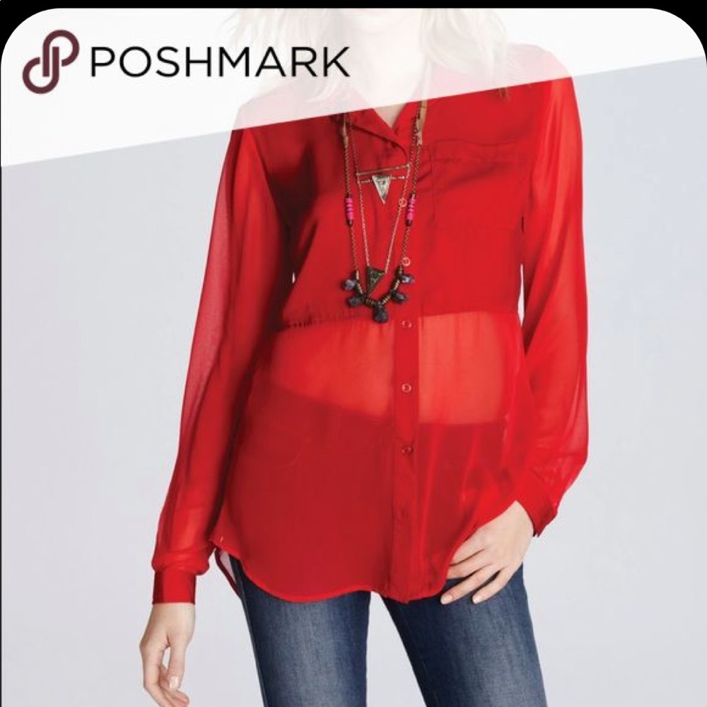 Free People Best of Both Worlds Blouse, Red.Size S